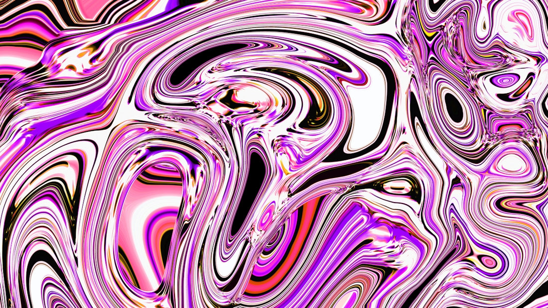 Swirling abstract pattern in pink, white, and purple hues.