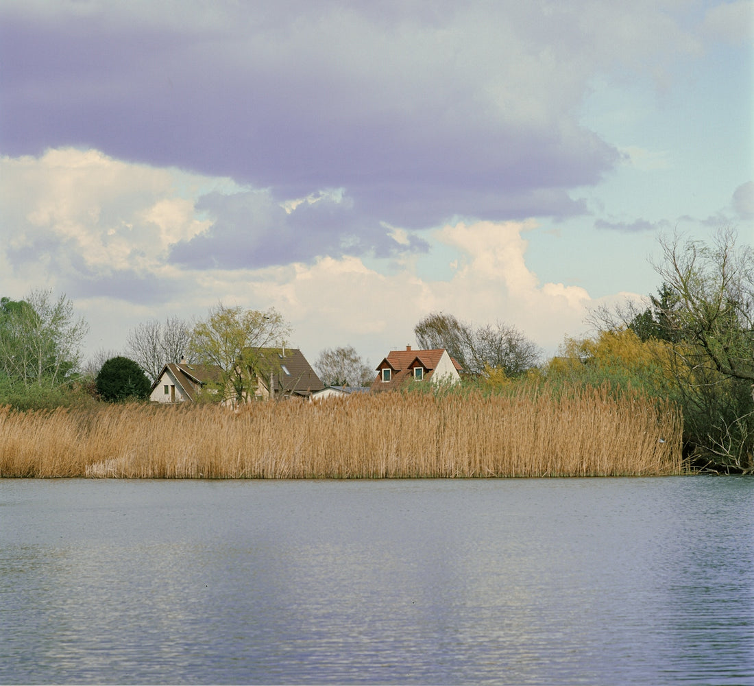 brown and white house near body of water during daytime