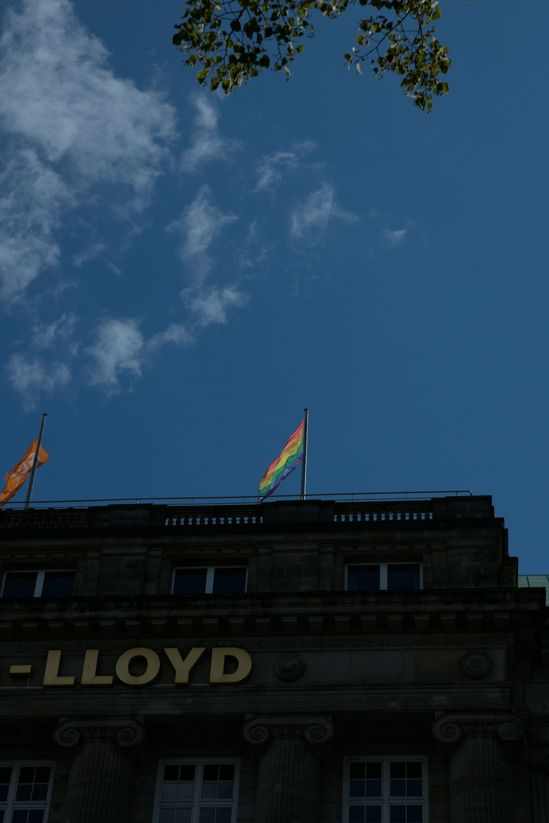 a building with a flag on top