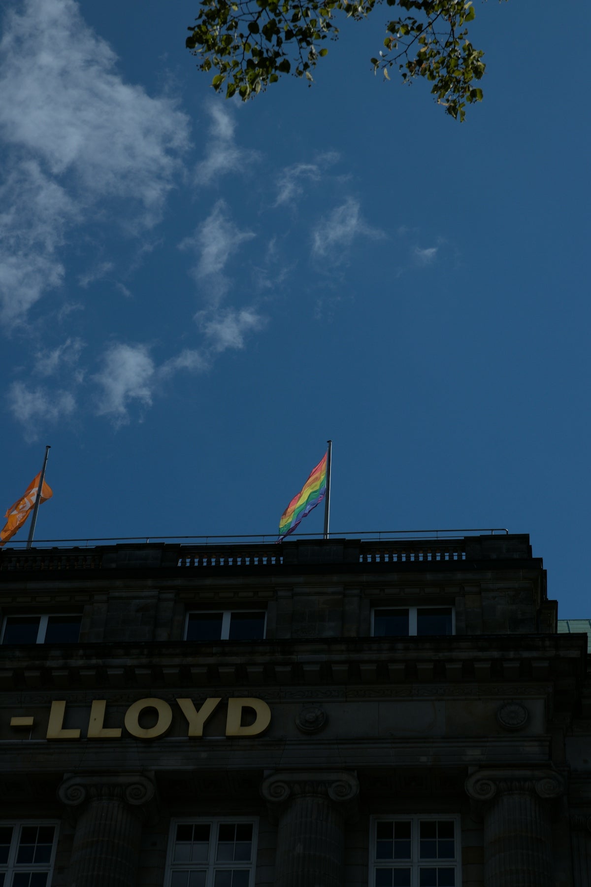 a building with a flag on top
