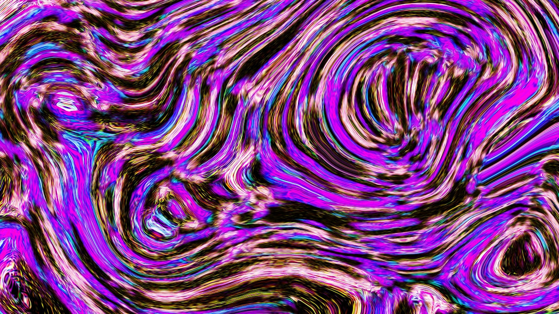 Abstract swirls of purple, pink, and black.