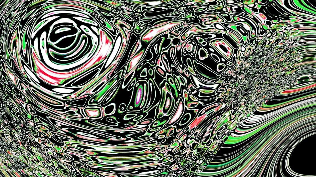 Abstract swirling pattern with green and white elements