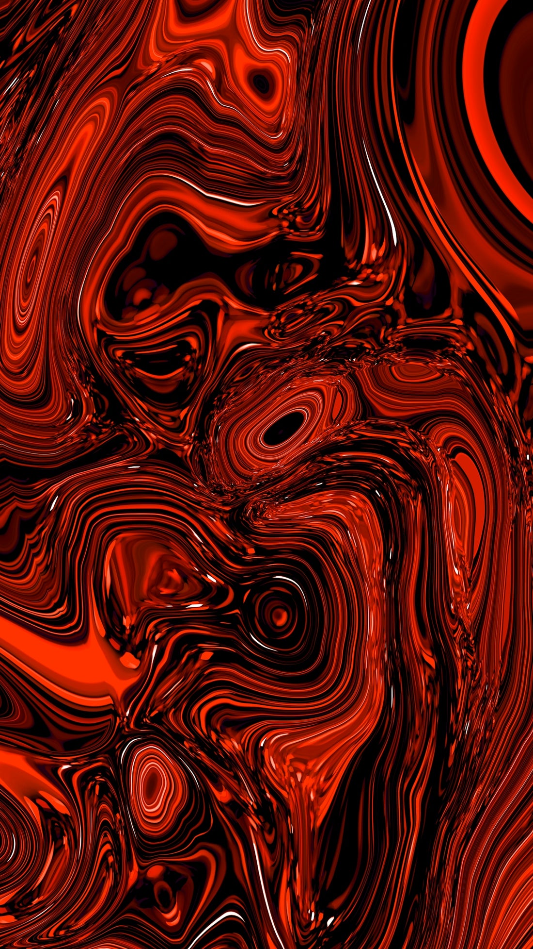 Abstract red and black swirling liquid patterns