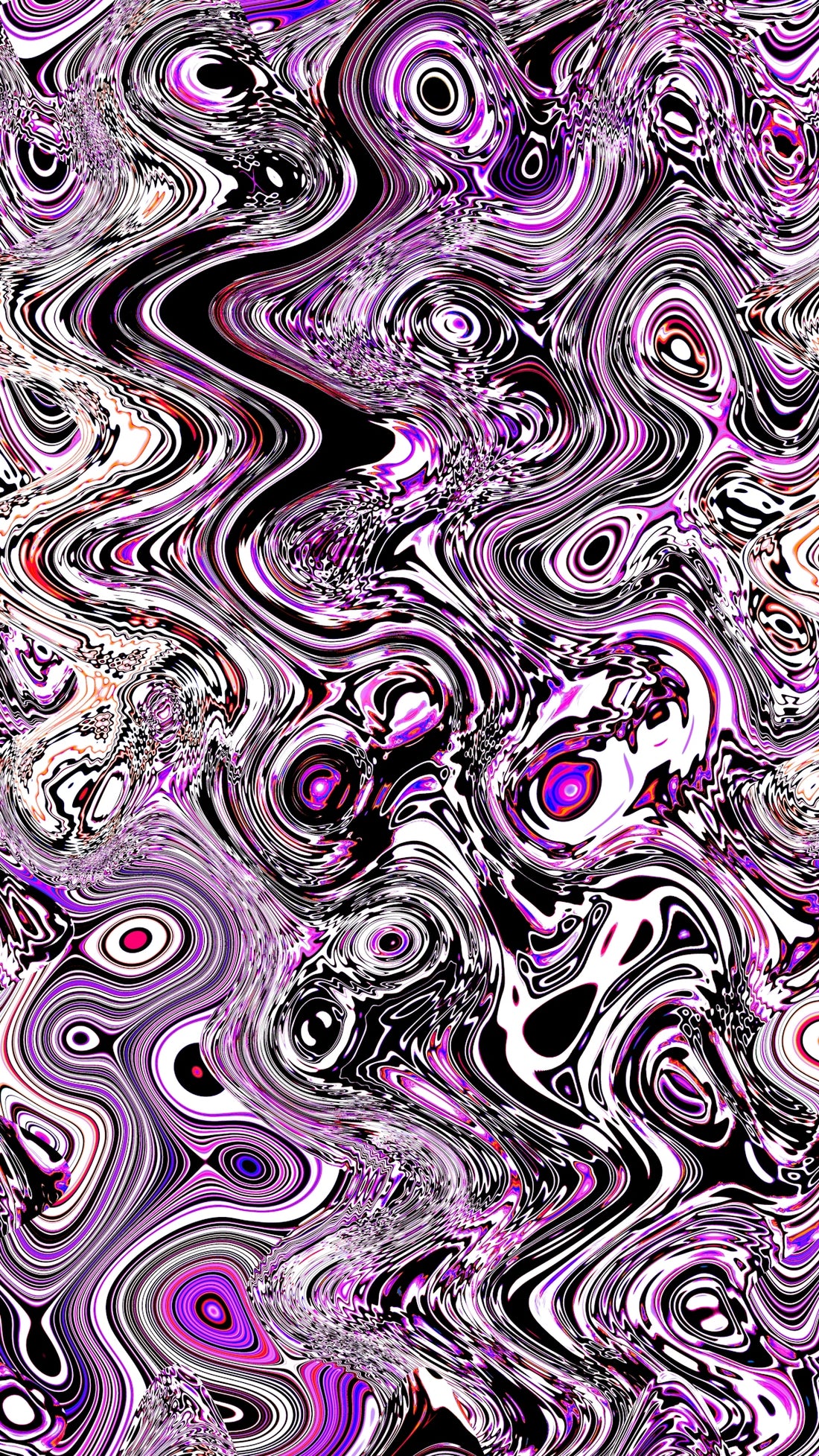 Abstract swirling pattern with purple, white, and black.