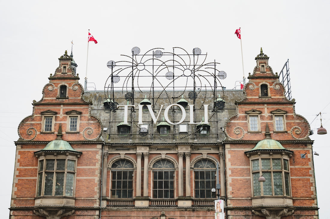 Tivoli gardens building with danish flags